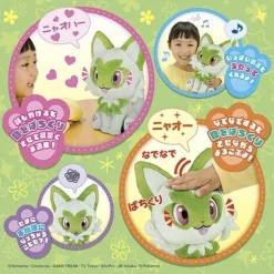 TAKARA TOMY Pokemon Stroke Me and Stare at Me Wink Eyes Sprigatito Plush Doll JAPAN OFFICIAL