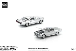 Pop Race Shelby Mustang GT500 Silver Chrome 1/64 Miniature Car JAPAN OFFICIAL