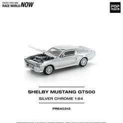 Pop Race Shelby Mustang GT500 Silver Chrome 1/64 Miniature Car JAPAN OFFICIAL