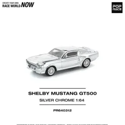 Pop Race Shelby Mustang GT500 Silver Chrome 1/64 Miniature Car JAPAN OFFICIAL