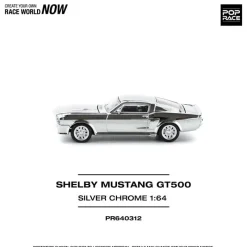 Pop Race Shelby Mustang GT500 Silver Chrome 1/64 Miniature Car JAPAN OFFICIAL
