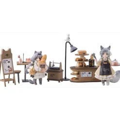 RIBOSE Figure*Tea Time Cats Scene Bread House Clerk & Customer Set Figure JAPAN OFFICIAL